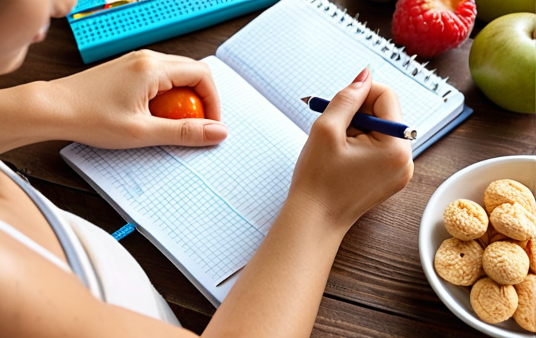 **Image Prompt:** Woman writing in a health journal with healthy snacks nearby, focus on tracking progress and celebrating small wins.